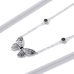Collier Papillon en argent 925 plaqué or blanc avec zircons noirs et fermoir ajustable - Photo 3