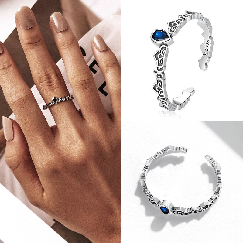 Bague Goutte Bleue en argent 925 plaqué or blanc ajustable aver zircon bleu - Photo 4