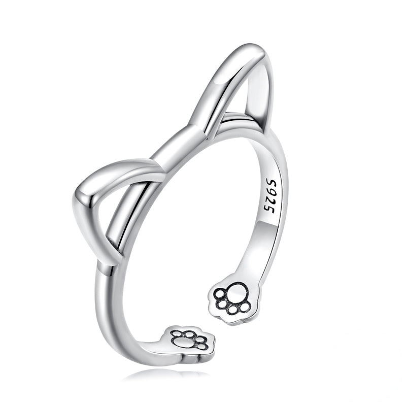 Bague Oreilles de Chat en argent 925 plaqué or blanc ajustable
