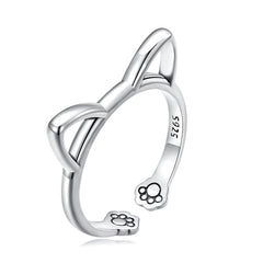 Bague Oreilles de Chat en argent 925 plaqué or blanc ajustable
