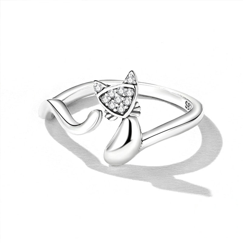 Bague Chat en argent 925 plaqué or blanc ajustable émaillé rose - Photo 4