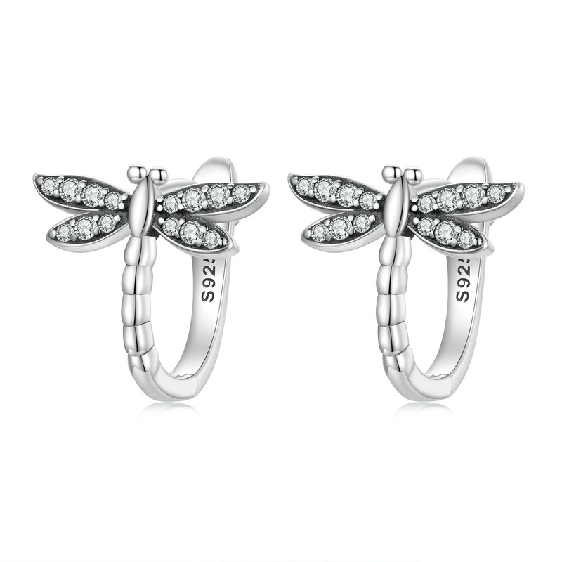Boucles d’Oreilles Libellules en argent 925 plaqué or blanc avec zircons blancs