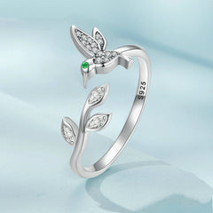 Bague Colibri en argent 925 plaqué or blanc ajustable avec zircons blancs - Photo 3