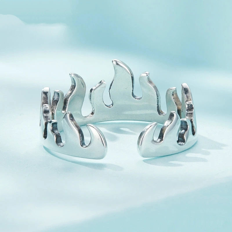 Bague Flammes en argent 925 plaqué or blanc ajustable - Photo 4