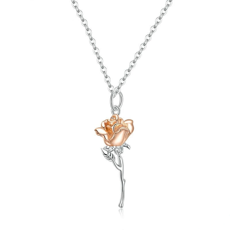 Collier Rose en argent 925 plaqué or blanc et or rose ajustable