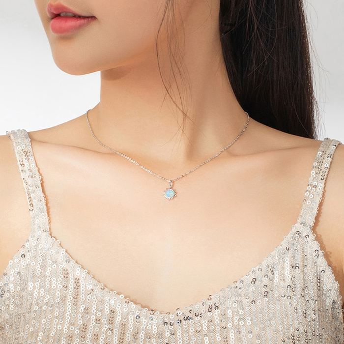 Collier Soleil en argent 925 plaqué or blanc ajustable avec opale - Photo 2