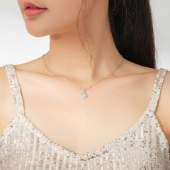 Collier Soleil en argent 925 plaqué or blanc ajustable avec opale - Photo 2