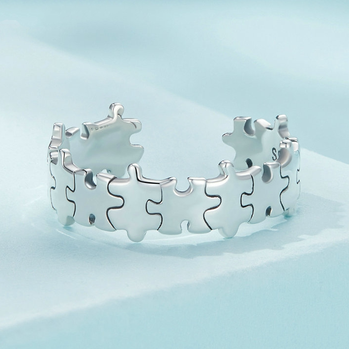 Bague Puzzle Argent Sterling 925 plaqué or blanc – ajustable - Photo 3