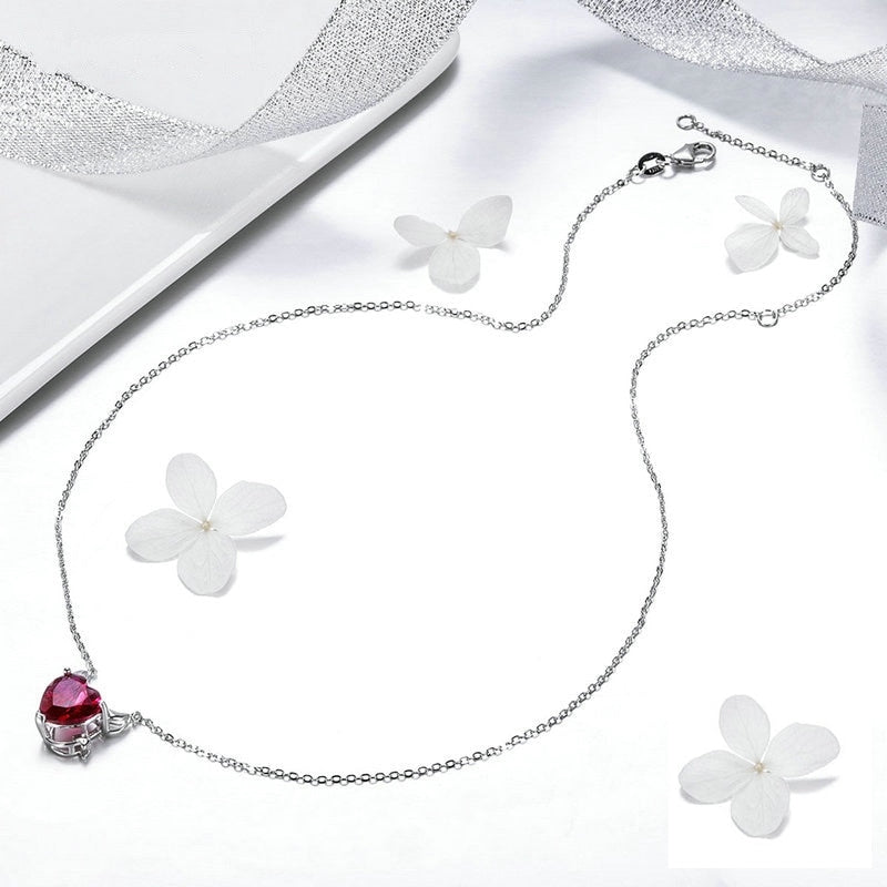 Collier Coeur Rouge en argent 925 plaqué or blanc avec cornes et petite queue de diable - Photo 4