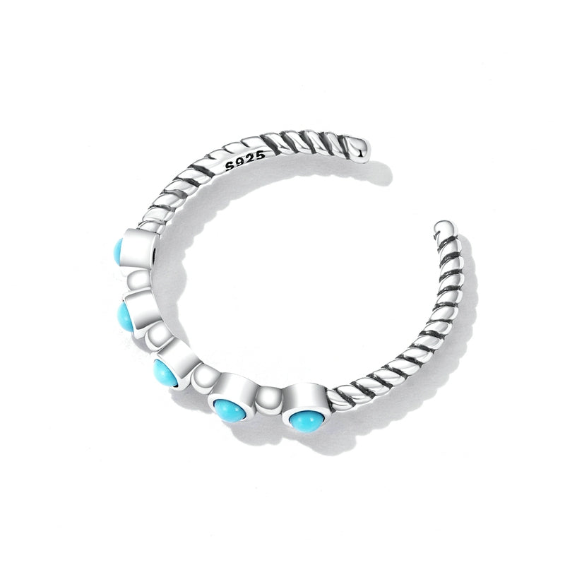 Bague Vintage Turquoise en argent 925 plaqué or blanc ajustable avec pierres turquoise - Photo 4