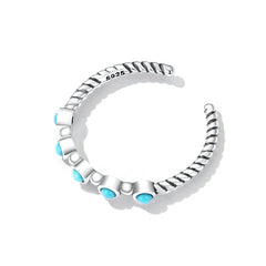 Bague Vintage Turquoise en argent 925 plaqué or blanc ajustable avec pierres turquoise - Photo 4