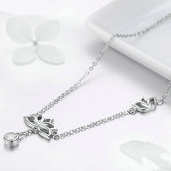 Collier Fleurs de Lotus en argent 925 plaqué or blanc ajustable avec zircon blanc - Photo 4