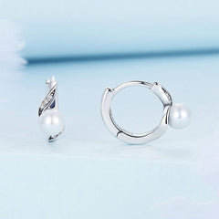 Boucles d’Oreilles Créoles Perles en argent 925 plaqué or blanc avec zircons blancs - Photo 3