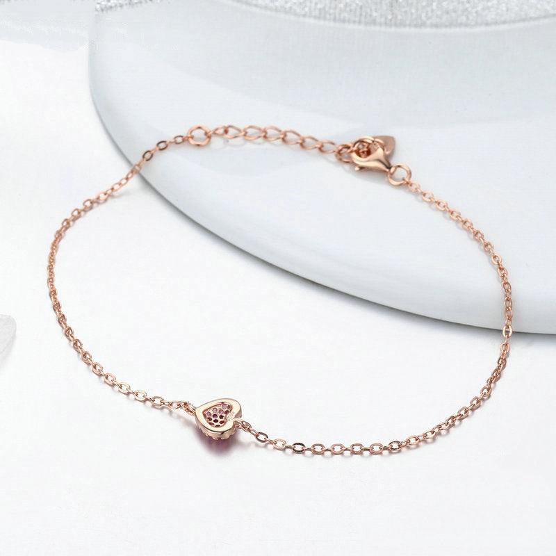 Bracelet Coeur Rose en argent 925 plaqué or rose ajustable avec zircons roses - Photo 4