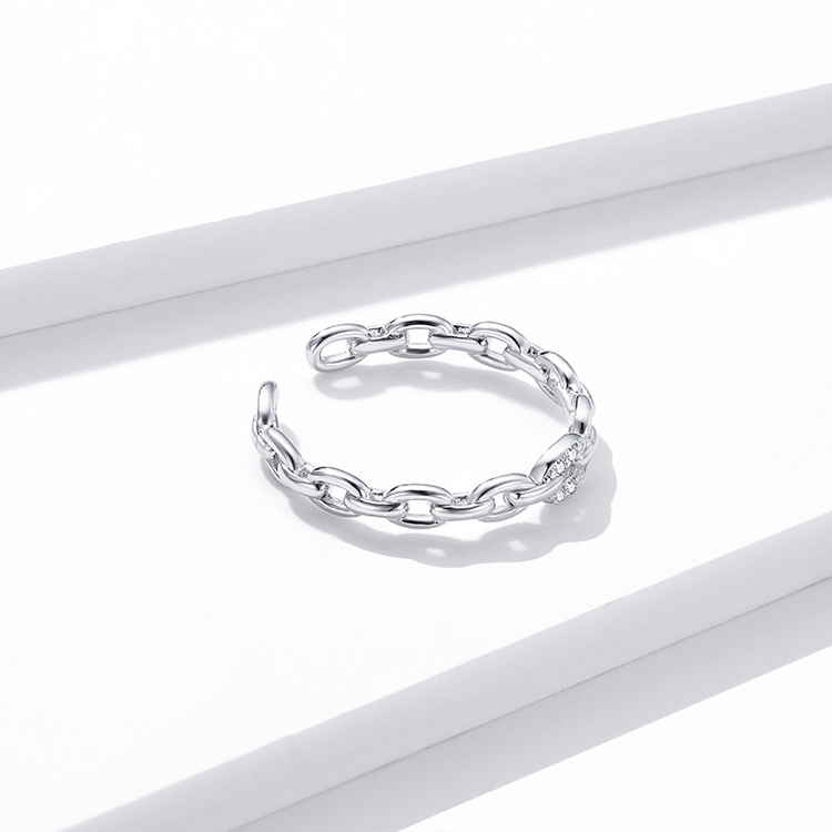 Bague Chaîne en argent 925 plaqué or blanc ajustable avec zircons blancs - Photo 5