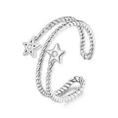 Bague Étoiles en argent 925 plaqué or blanc ajustable avec zircons blancs