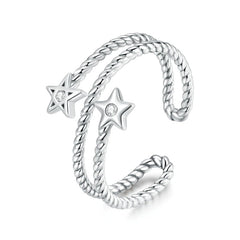 Bague Étoiles en argent 925 plaqué or blanc ajustable avec zircons colorés