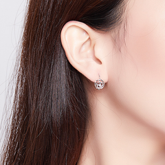 Boucles d’Oreilles Créoles Roses en argent 925 plaqué or blanc avec zircons blancs - Photo 2