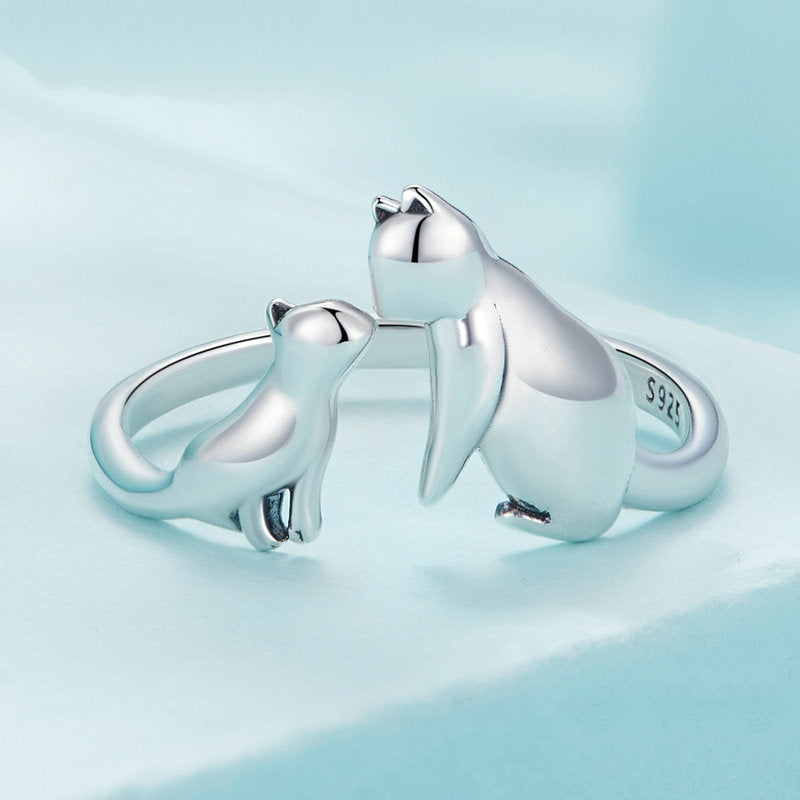 Bague Maman Chat en argent 925 plaqué or blanc ajustable - Photo 3