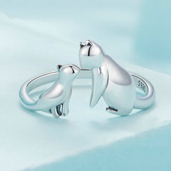 Bague Maman Chat en argent 925 plaqué or blanc ajustable - Photo 3