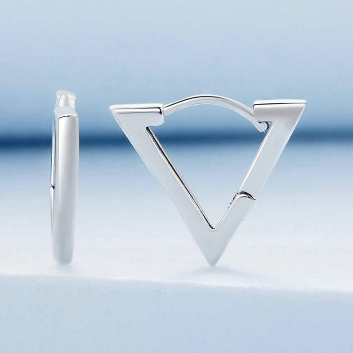 Boucles d’Oreilles Triangle Argent sterling 925 plaqué or blanc - Photo 3