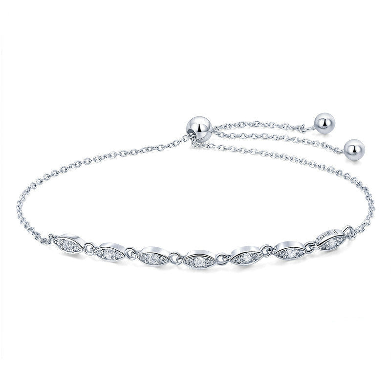 Bracelet Yeux Pétillants en argent 925 plaqué or blanc ajustable avec zircons blancs