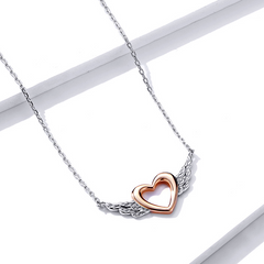 Collier Coeur Ailé en argent 925 plaqué or blanc et or rose ajustable - Photo 4