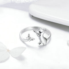 Bague Chat avec Papillon en argent 925 plaqué or blanc ajustable - Photo 4