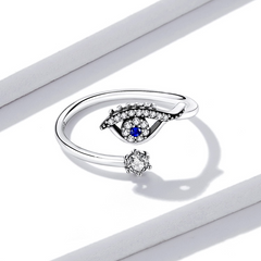 Bague Oeil de Protection en argent 925 plaqué or blanc ajustable avec zircons blancs et bleu - Photo 4