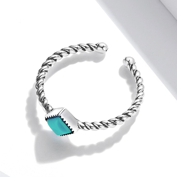 Bague Vintage avec Turquoise en argent 925 plaqué or blanc ajustable - Photo 4