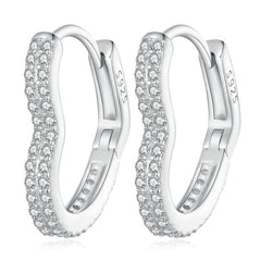 Boucles d’Oreilles Créoles Coeurs en argent 925 plaqué or blanc avec zircons blancs
