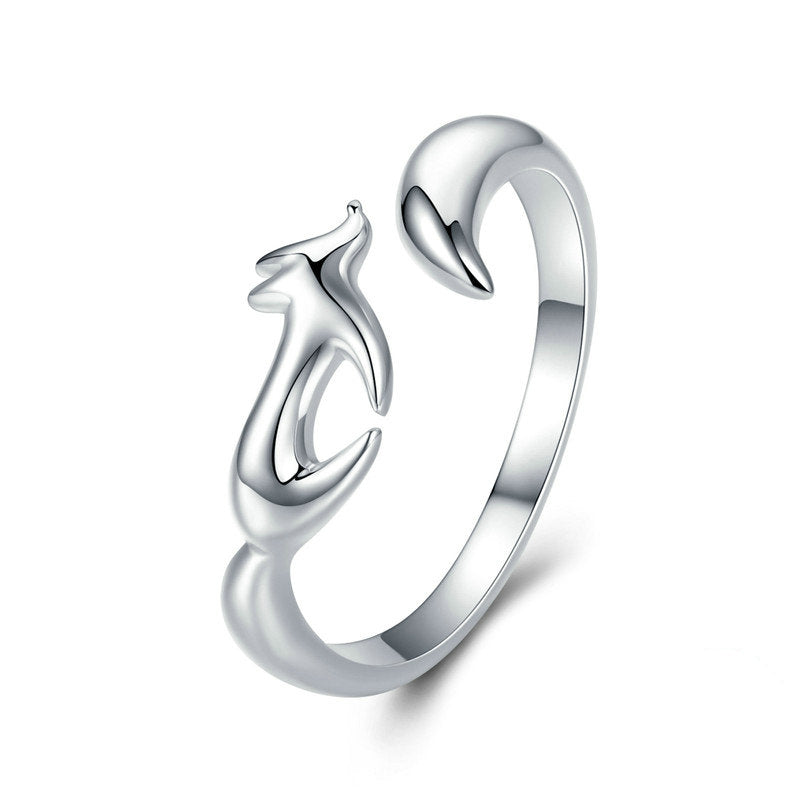 Bague Renard en argent 925 plaqué or blanc ajustable
