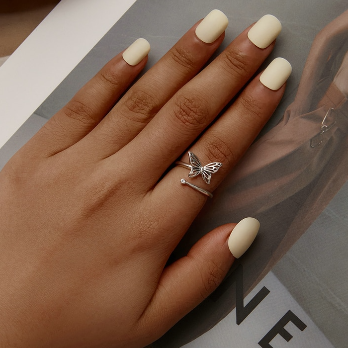 Bague Papillon en argent 925 plaqué or blanc ajustable avec zircon blanc - Photo 2