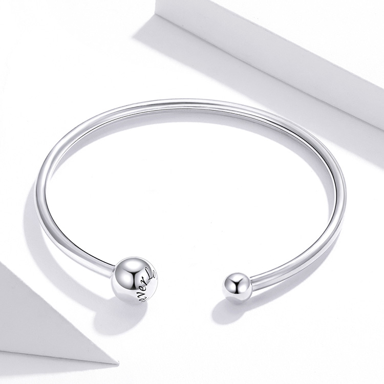Bracelet Deux Sphères jonc en argent 925 plaqué or blanc - Photo 3
