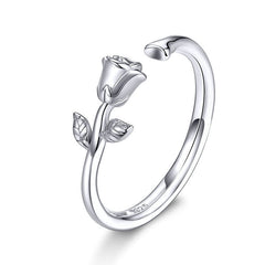 Bague Rose en argent 925 plaqué or blanc ajustable