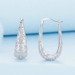 Boucles d’Oreilles Créoles Ancienne en argent 925 plaqué or blanc avec zircons blancs - Photo 4