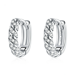 Boucles d’Oreilles Créoles Brillants en argent 925 plaqué or blanc avec zircons blancs