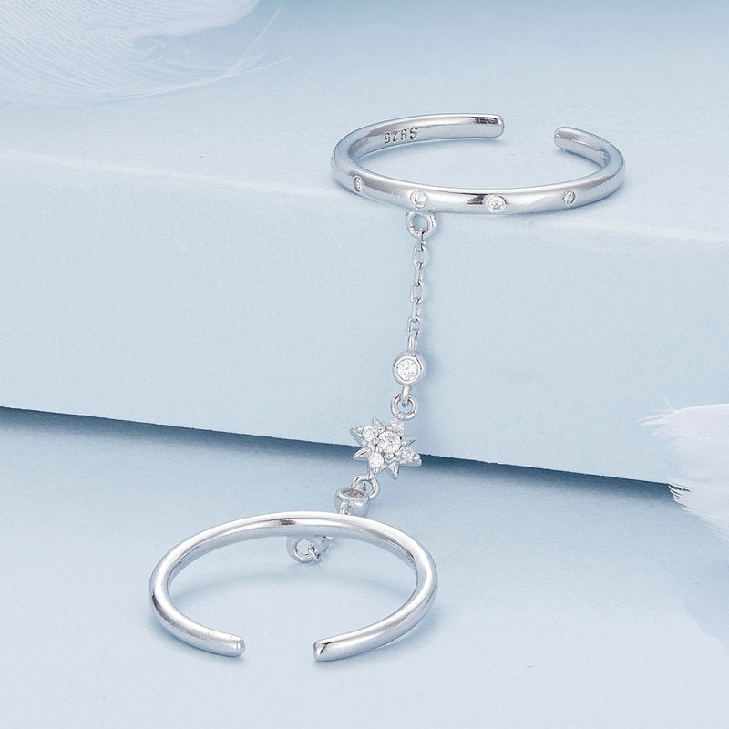Bague Bouble avec Chaîne en argent 925 plaqué or blanc ajustable avec zircons blancs - Photo 3