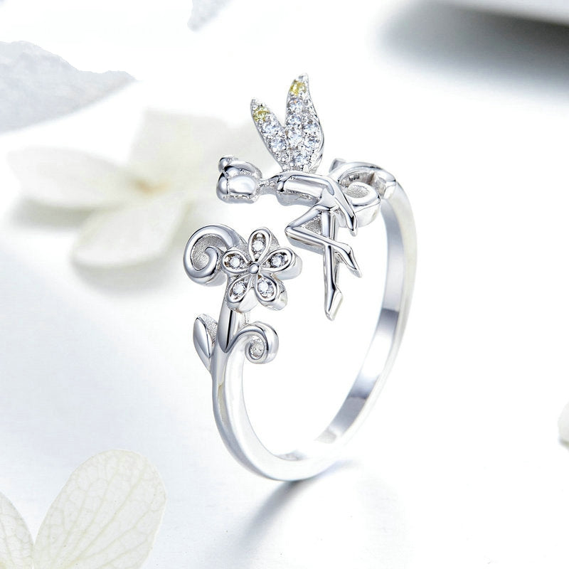 Bague Fée en argent 925 plaqué or blanc ajustable avec zircons blancs et jaunes - Photo 4
