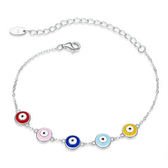 Bracelet Yeux Protecteurs en argent 925 plaqué or blanc ajustable émaillé à la main