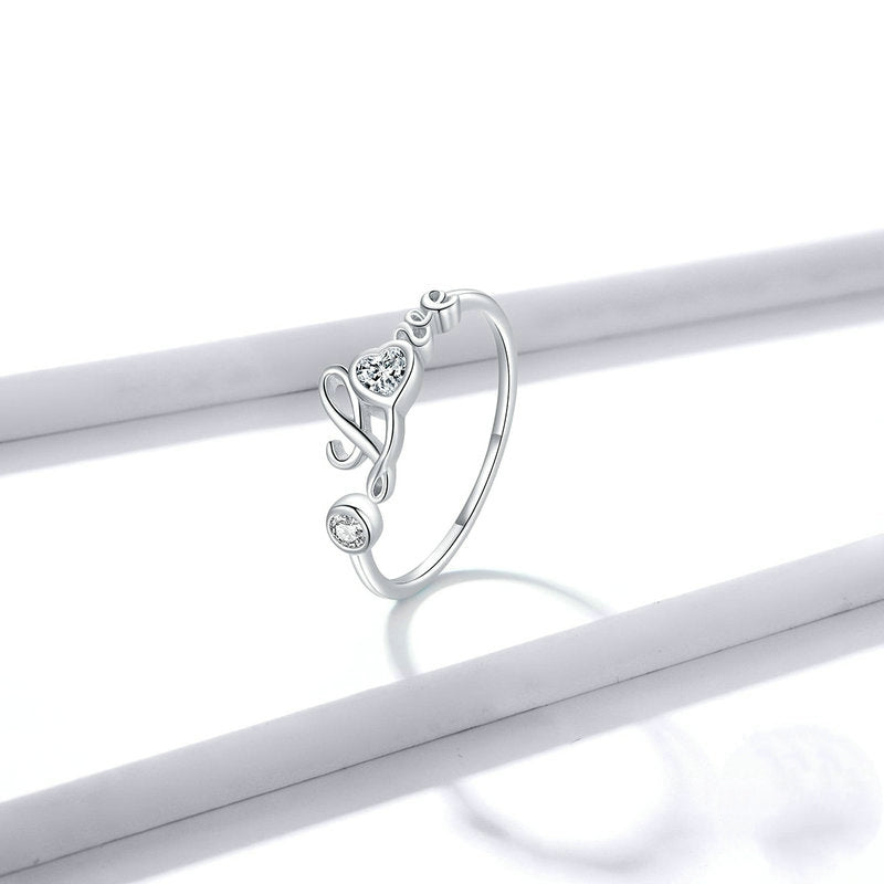 Bague Amour en argent 925 plaqué or blanc ajustable avec zircons blancs - Photo 3