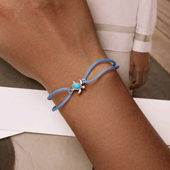Bracelet Tortue style marin en corde bleue ajustable avec tortue en argent 925 et pierre turquoise - Photo 2