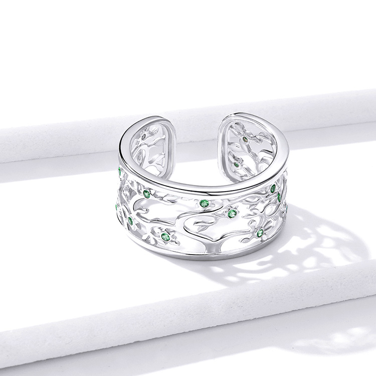 Bague Arbre de la Vie en argent 925 plaqué or blanc ajustable avec zircons verts - Photo 4