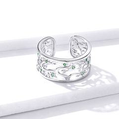 Bague Arbre de la Vie en argent 925 plaqué or blanc ajustable avec zircons verts - Photo 4