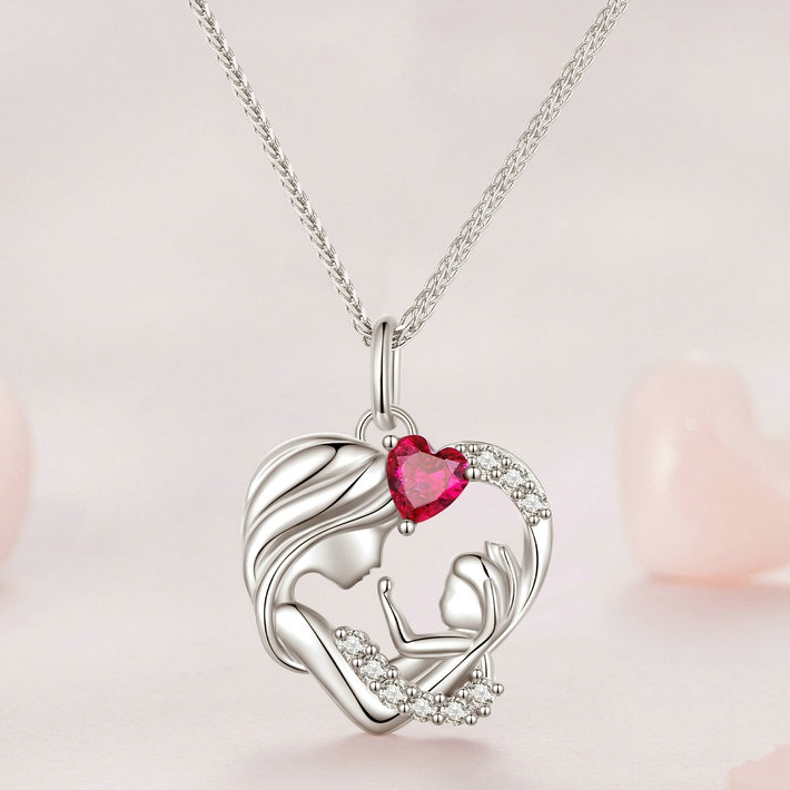 Collier Mère et Fils en argent 925 plaqué or blanc ajustable avec zircons blancs et rouge - Photo 3