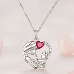 Collier Mère et Fils en argent 925 plaqué or blanc ajustable avec zircons blancs et rouge - Photo 3
