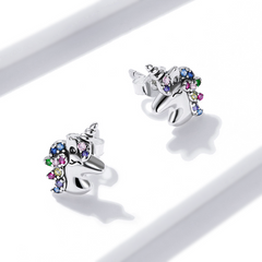 Boucles d’Oreilles Licornes Brillantes Puces en Argent Sterling 925 plaqué or blanc avec zircons colorés - Photo 4