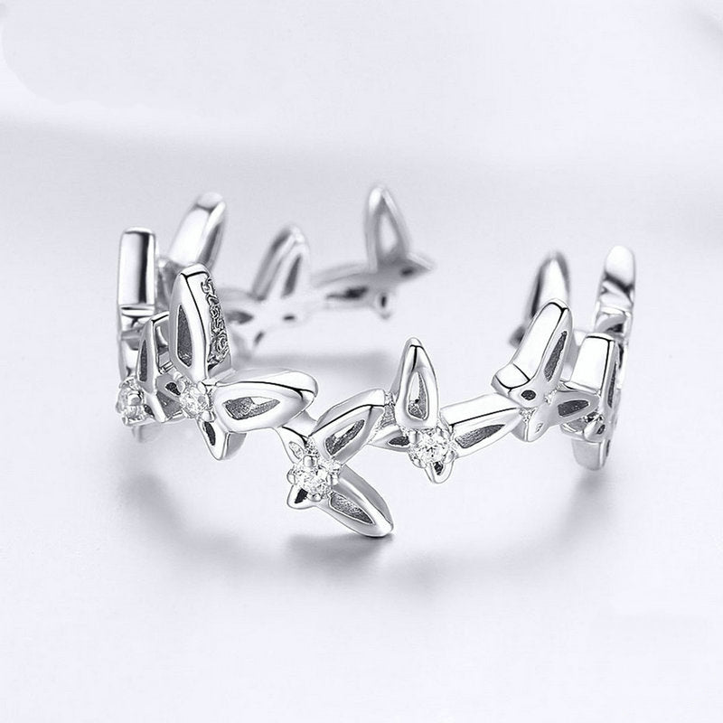 Bague Papillons en argent 925 plaqué or blanc ajustable avec zircons blancs - Photo 2