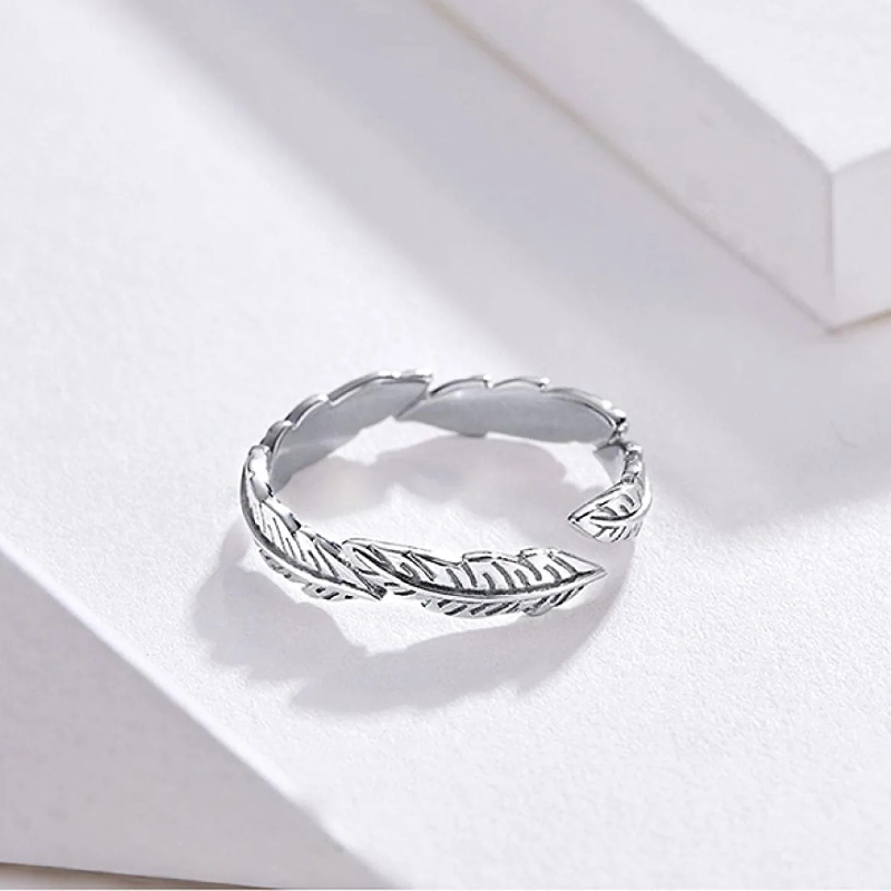 Bague Plumes en argent 925 plaqué or blanc ajustable - Photo 6