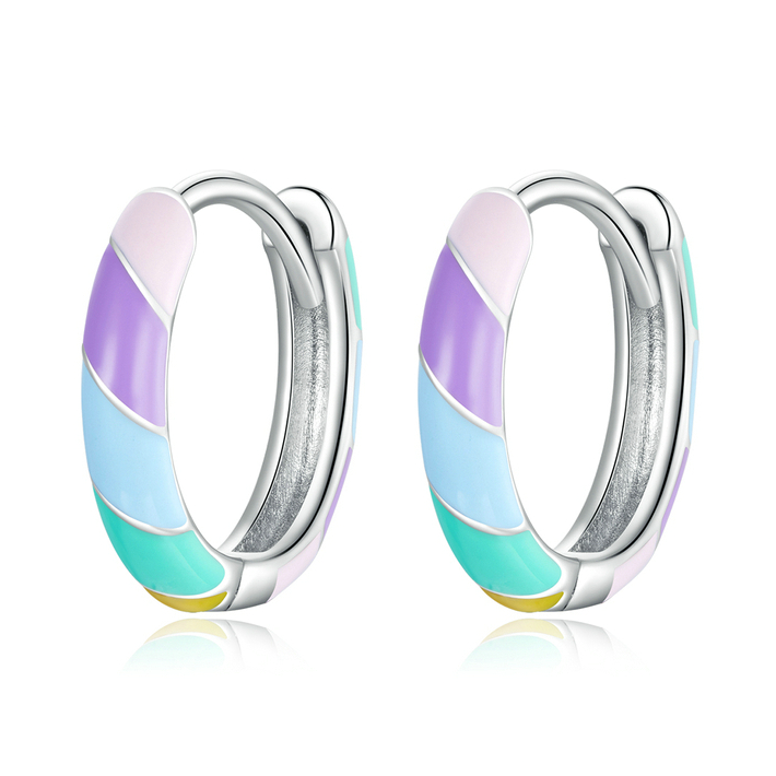 Boucles d’Oreilles Créoles Émaillées Argent Sterling 925 plaqué or blanc émaillé à la main